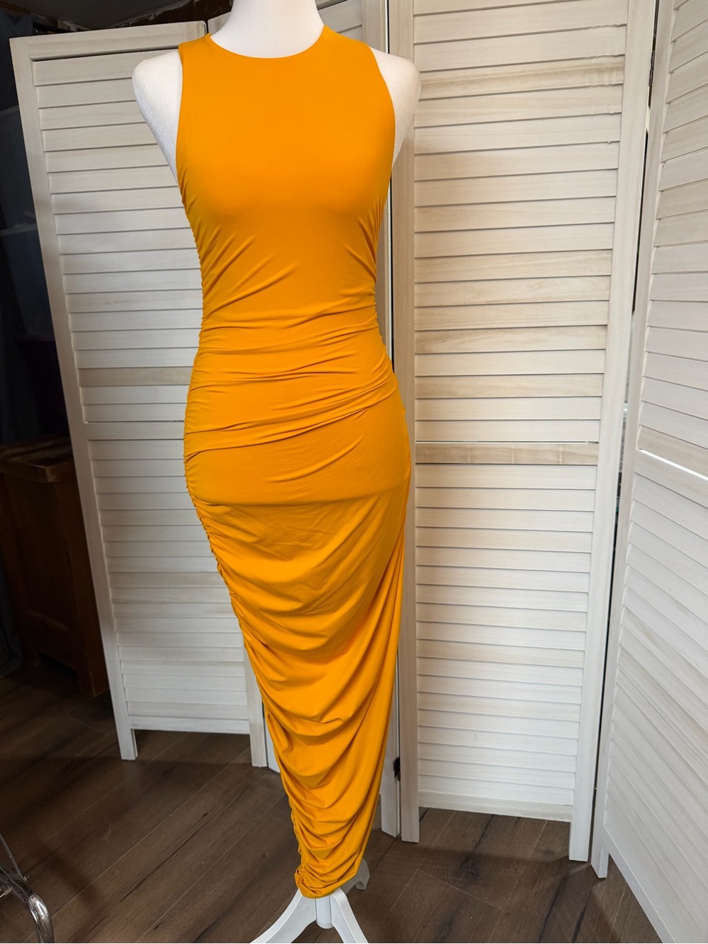 ZARA Polyamide Sleeveless Ruched MIDI Dress Sz M NEVER WORN!!! NWOT STRETCHY!